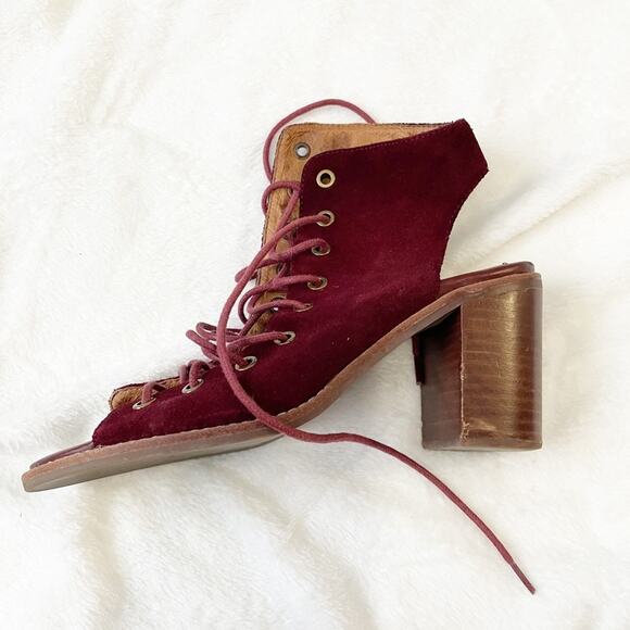 Jeffrey Campbell x Free People red burgundy minimal lace up heel size 7.5 suede - Picture 11 of 12
